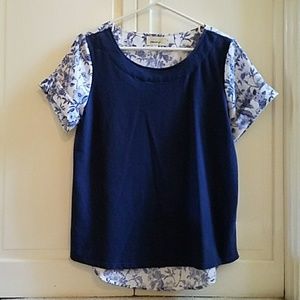 Anthropologie navy and white top